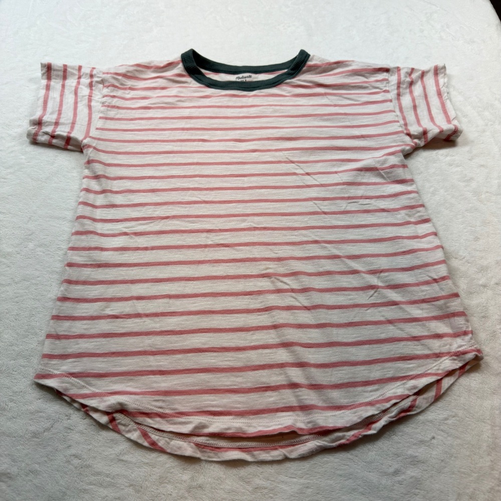 Madewell Striped Ringer T-Shirt Womens Small Pink White Green Excellent Casual